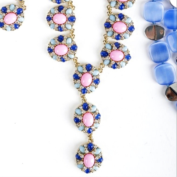 Talbots Pink and Blue Cabachons w/ Rhinestones Necklace - Picture 3 of 8